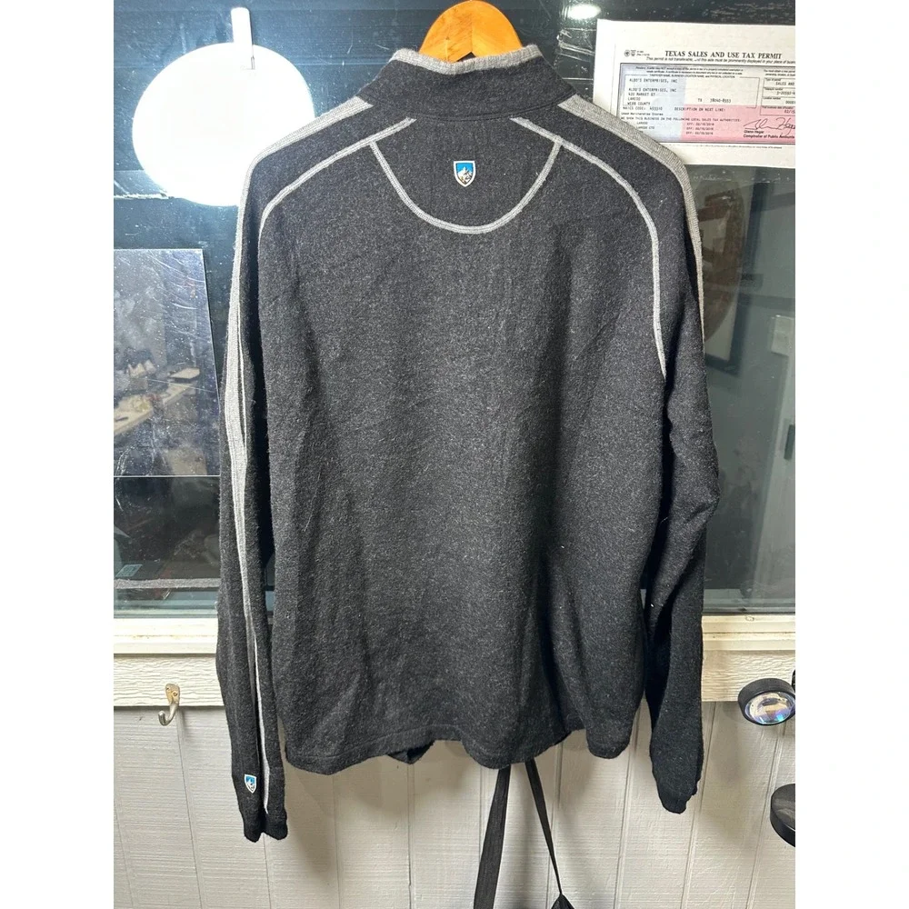 Kuhl Mens Large Full Zip Boiled Merino Wool Sweater Charcoal Grey Mock Neck